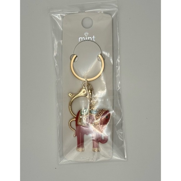 Red Elephant Rhinestone Gold Key Chain Purse Backpack Charm Keychain - Picture 4 of 4